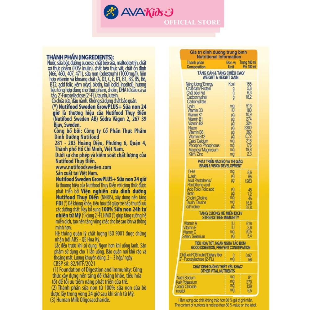 Lốc 4 hộp sữa non pha sẵn Nutifood GrowPLUS+ vàng hương vani 180 ml (từ 1 tuổi)