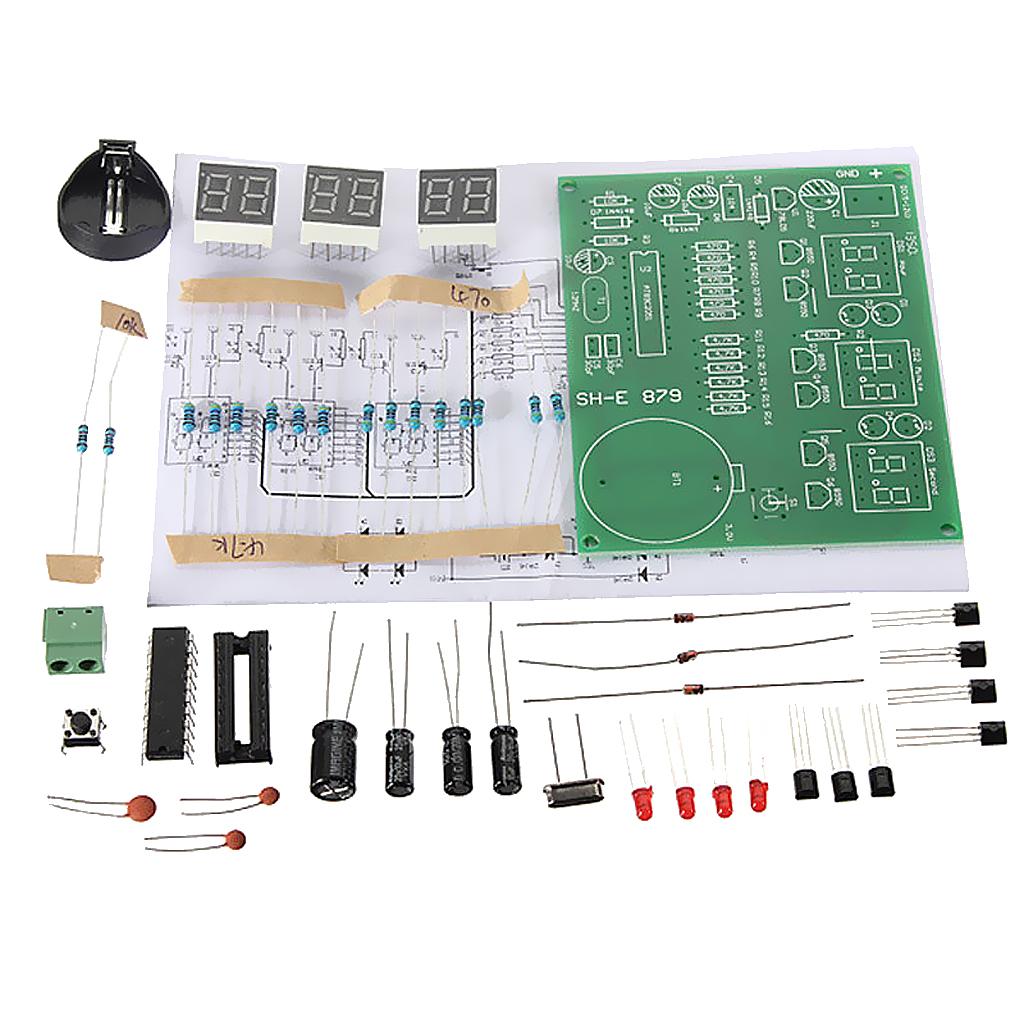 DIY PCB Circuit Board Digital LED Electronic Clock Alarm Kits Set 6 Digit