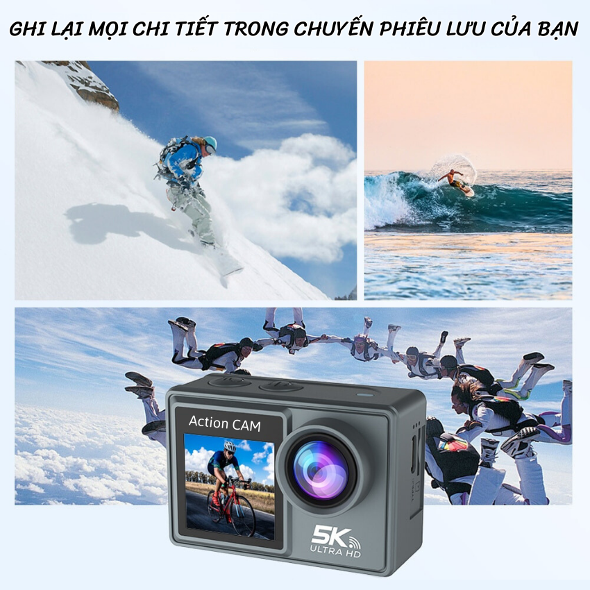 Camera hành trình 5K Chống nước Chống rung ô tô ,xe máy - Camera Sport đi phượt kết nối wifi điện thoại