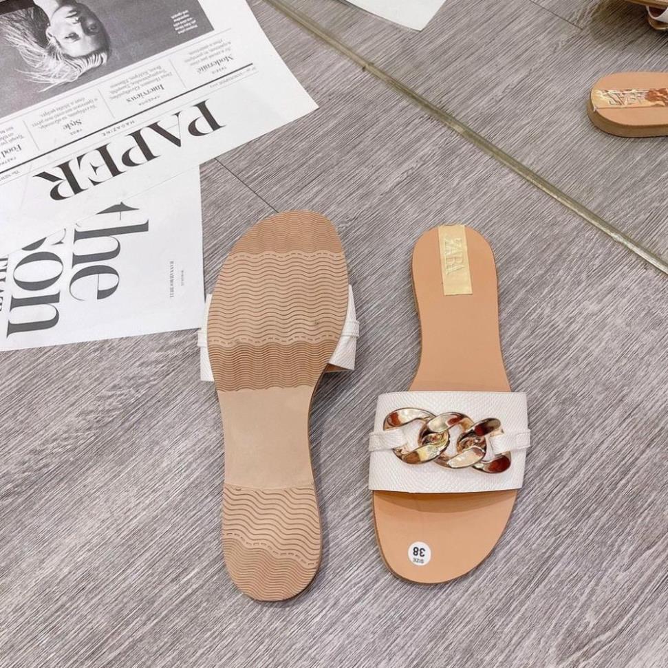 Dép nữ đế bằng quai ngang phối xích ..