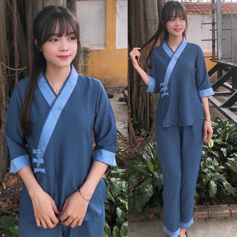 Đồ Lam Đi Chùa # Tim Phối 3Nút Vải Cao Cấp # Quần Áo Nữ # Đồ Bộ Nữ