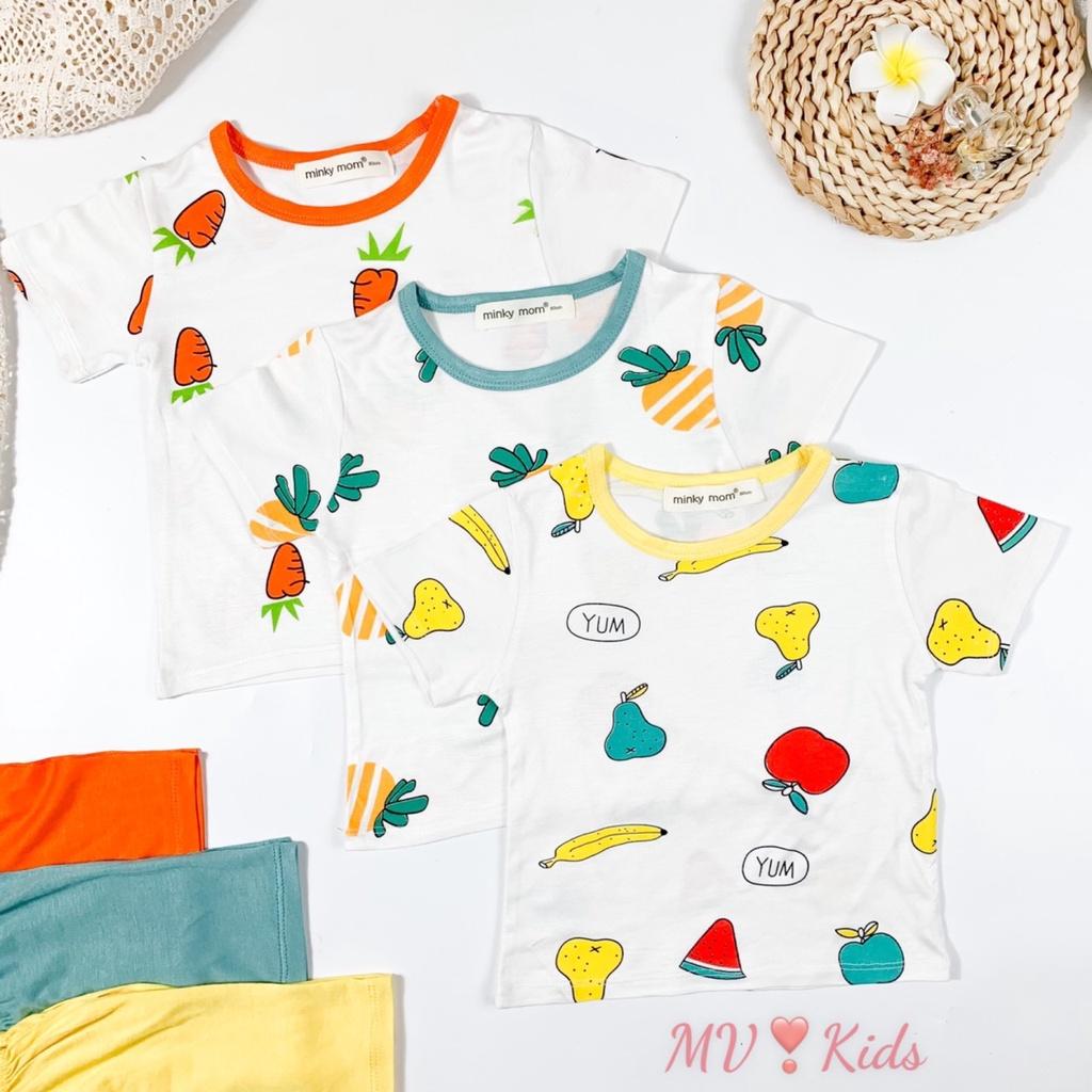 Bộ Cộc Tay Cho Bé Trai, Bé Gái Minky Mom Vải Thun Lạnh Hoa Quả Cổ Viền, Đồ Bộ Cho Bé Mặc Nhà size Đại