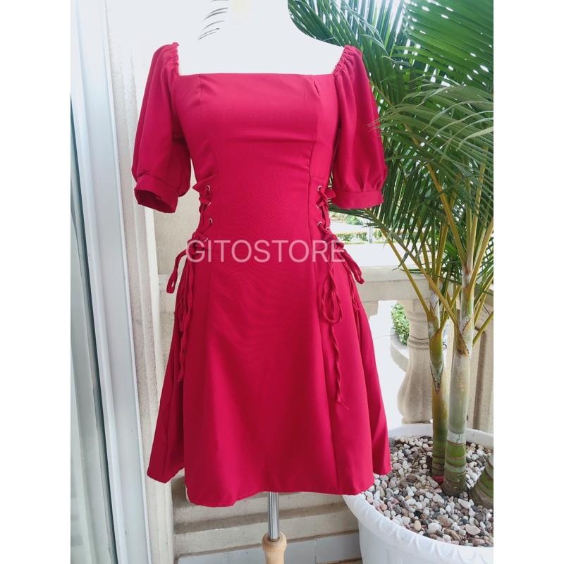 ĐẦM ĐEN CỔ VUÔNG – VÁY NỮ TAY PHỒNG – TRẮNG ĐỎ ĐEN – GD087