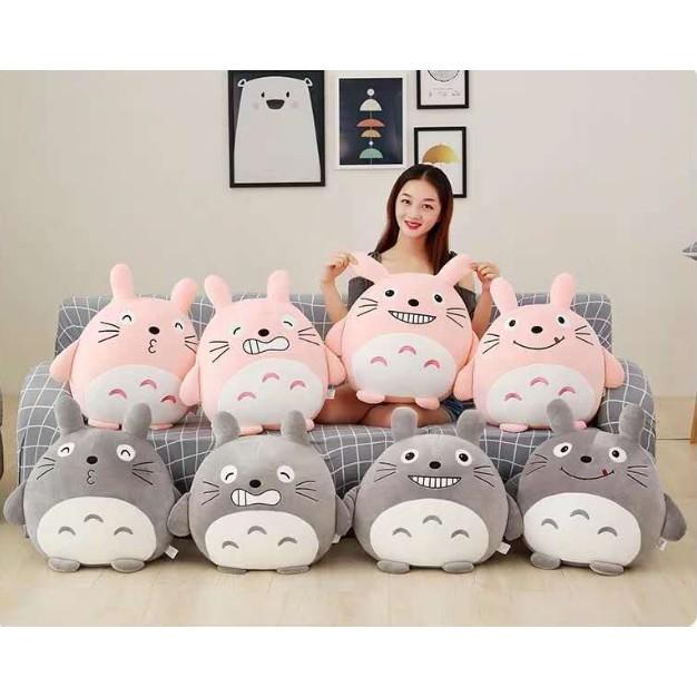 Bộ Chăn Gối Văn Phòng Biểu Cảm Totoro Tròn, Chu Môi, Cười Mỉm, Nhe Răng Màu Xám, Hồng. Gấu Bông Đẹp Cho Bé