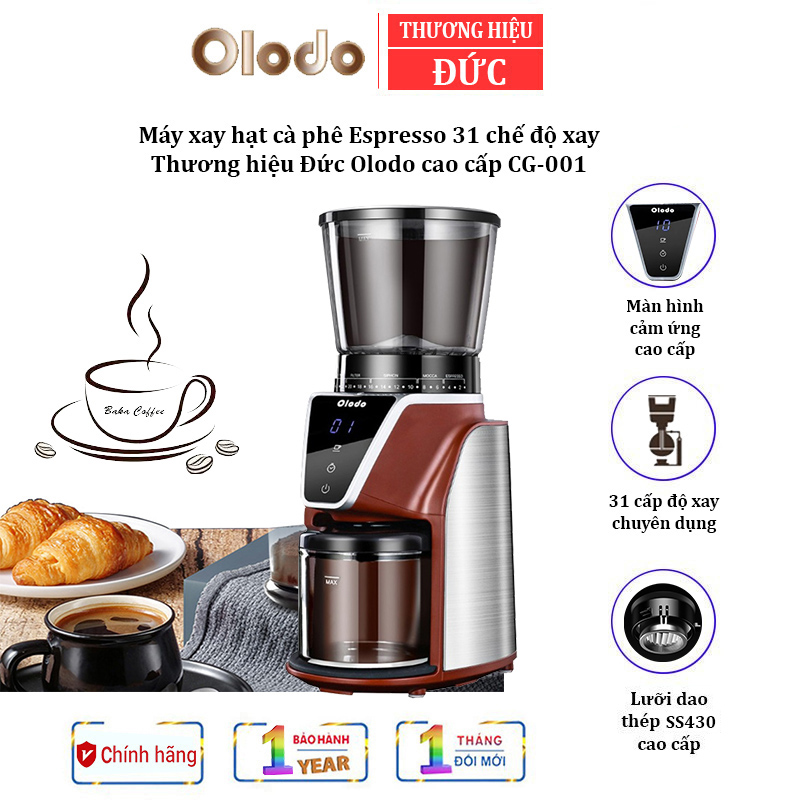 Máy xay hạt cà phê Espresso 31 cấp độ xay, thương hiệu Đức nhãn hiệu Olodo CG-001 - Hàng chính hãng, nhập khẩu (12 THÁNG BẢO HÀNH)
