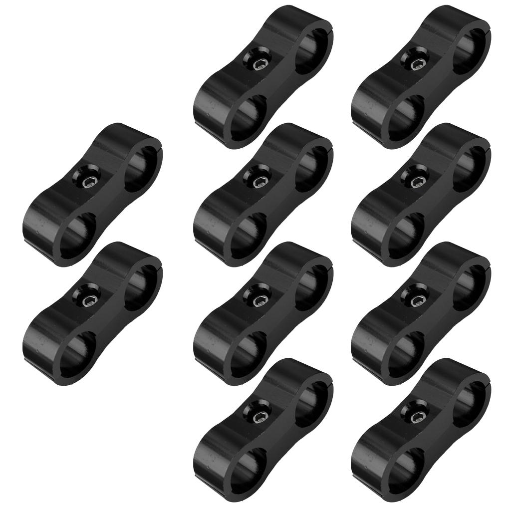 10 Pieces AN6 AN-6 13.4mm Braided Hose Separator Dual Mount Clamp Black