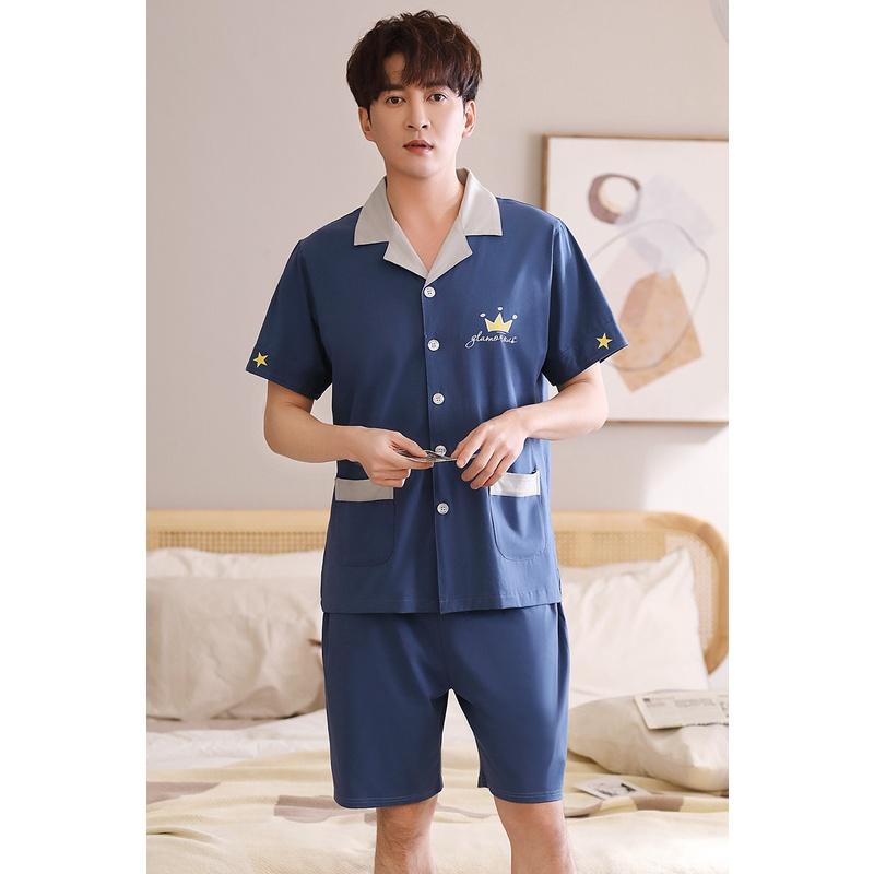 Bộ đồ Pijama nam cộc tay vải cotton 100% siêu thoáng mát, mềm mại dễ chịu, họa tiết nam tính