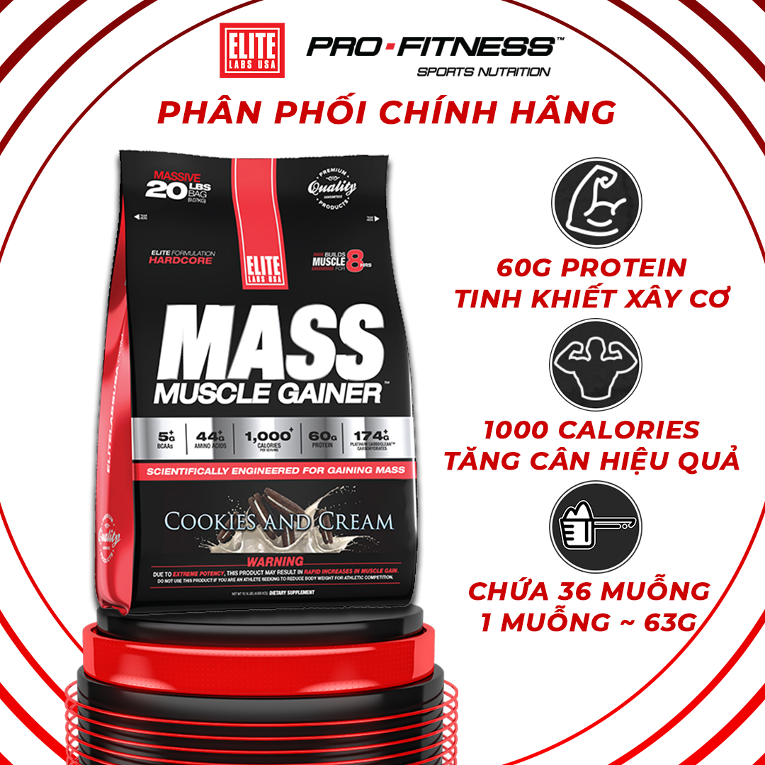 Sữa Uống Tăng Cơ Tăng Cân Vị Bánh Quy EL104 Elite Labs Mass Muscle Gainer Cookies EL104 (9kg)