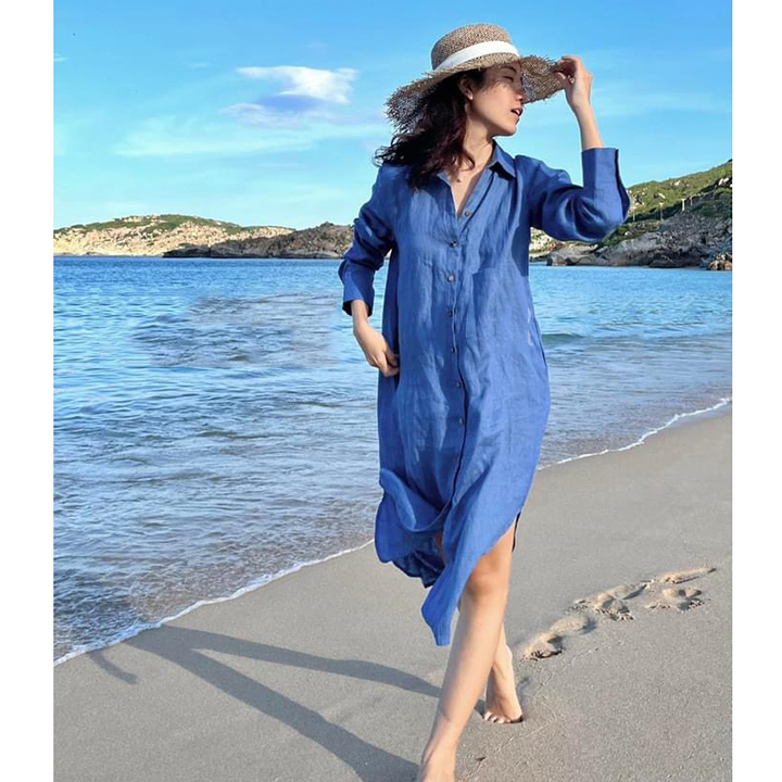 Đầm suông sơ mi Linen tơ Hàn mềm mại không kén dáng mặc ArcticHunter, có 2 màu lựa chọn