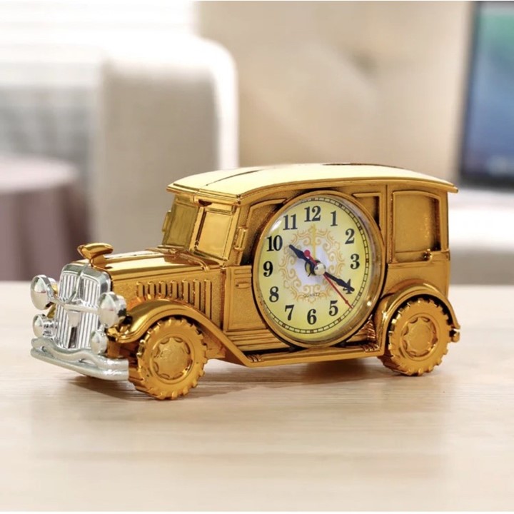 Đồng hồ báo thức để bàn, đồng hồ mô hình ô tô độc đáo phong cách cổ điển, sang trọng có ống đựng bút siêu tiện dụng
