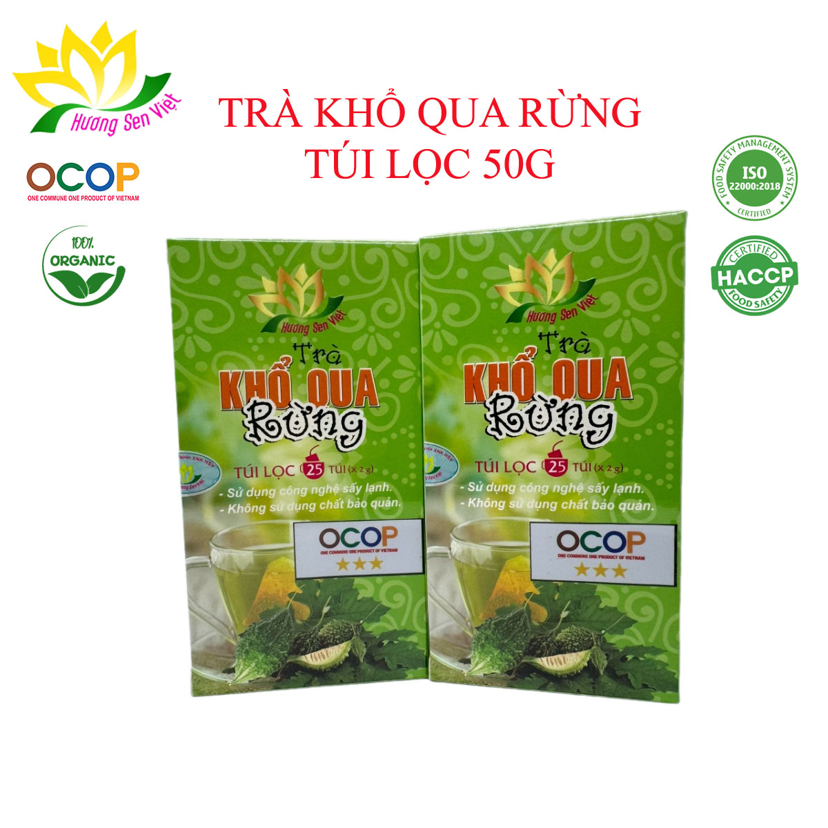 Trà Khổ Qua Rừng Túi Lọc (Sấy Lạnh) Hương Sen Việt (25 Túi x 2g)