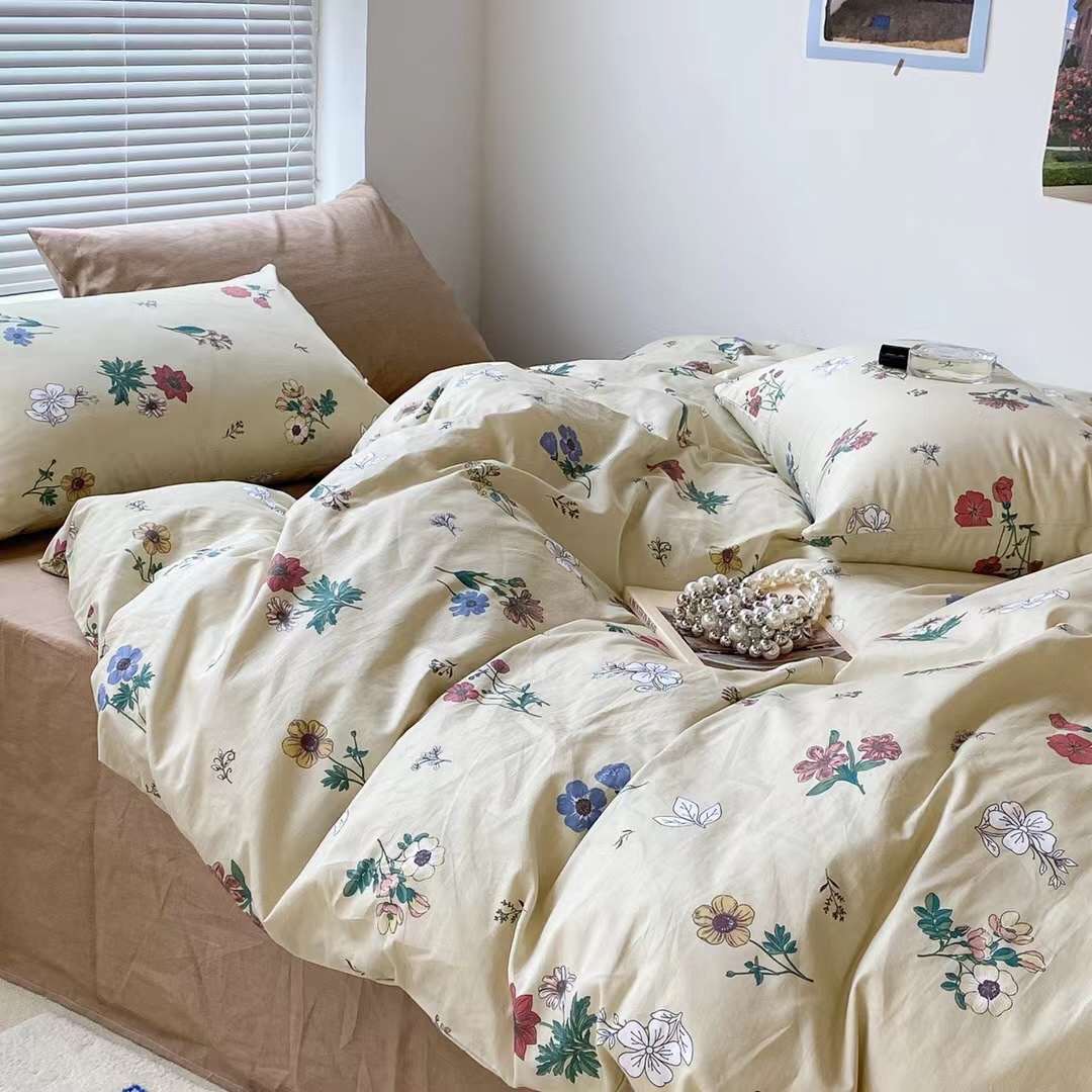 Bộ Vỏ chăn ga gối Cotton Living 100% hoa nhí nâu bản vintage mới về vải thoáng mát dùng được 4 mùa