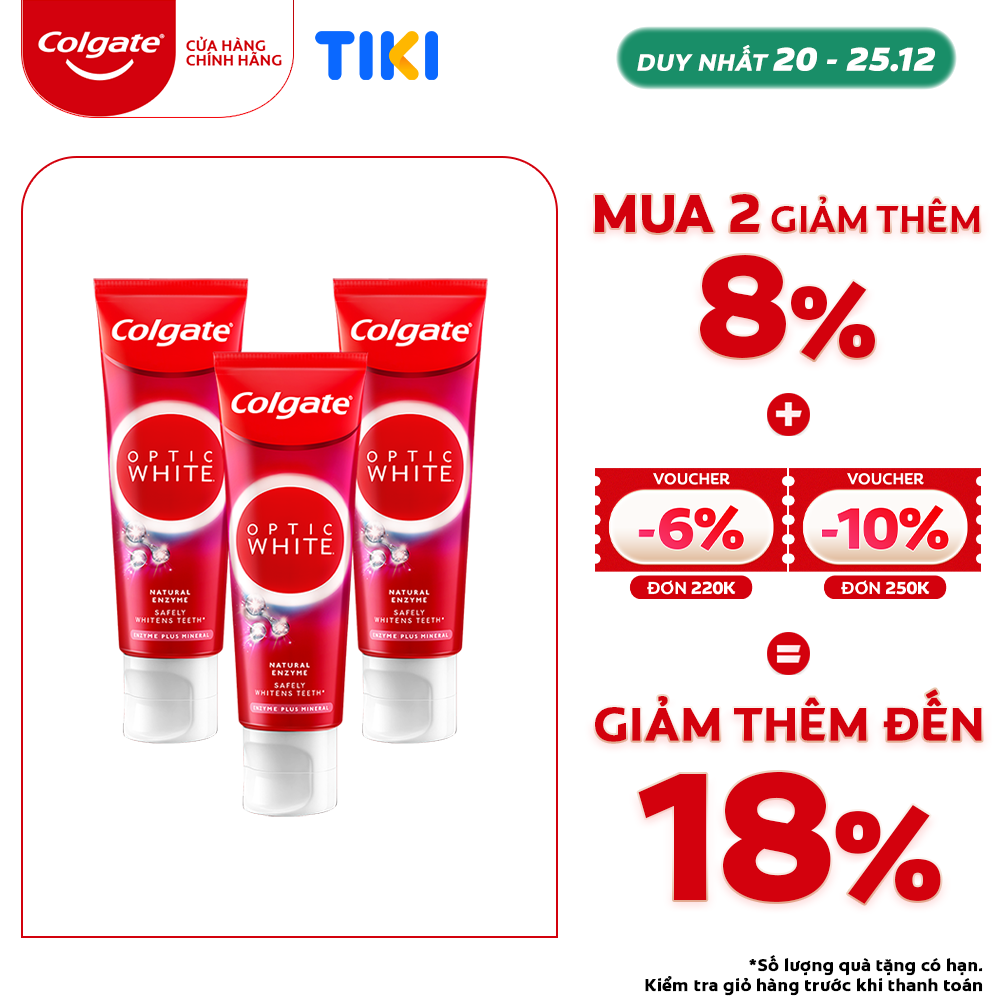 Bộ 3 Kem Đánh Răng Colgate trắng răng Enzyme Plus Mineral làm trắng răng an toàn 80g/tuýp