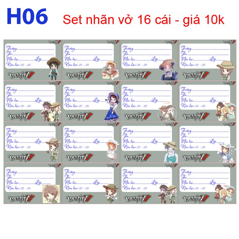 Nhãn vở set 64 Identity V