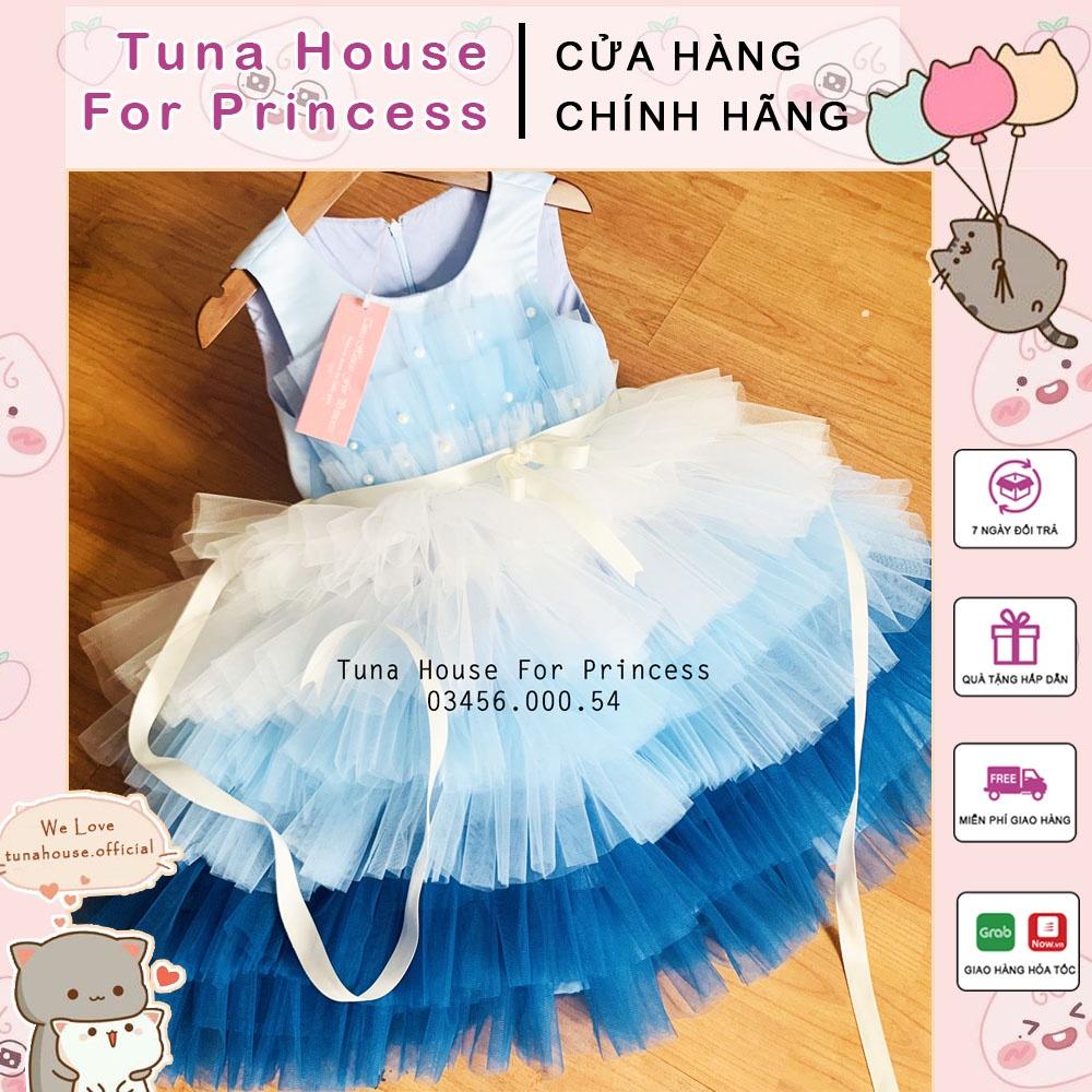 Váy đầm xoè công chúa thiết kế cho bé gái Kali nhiều tầng tone xanh - Tuna House For Princess