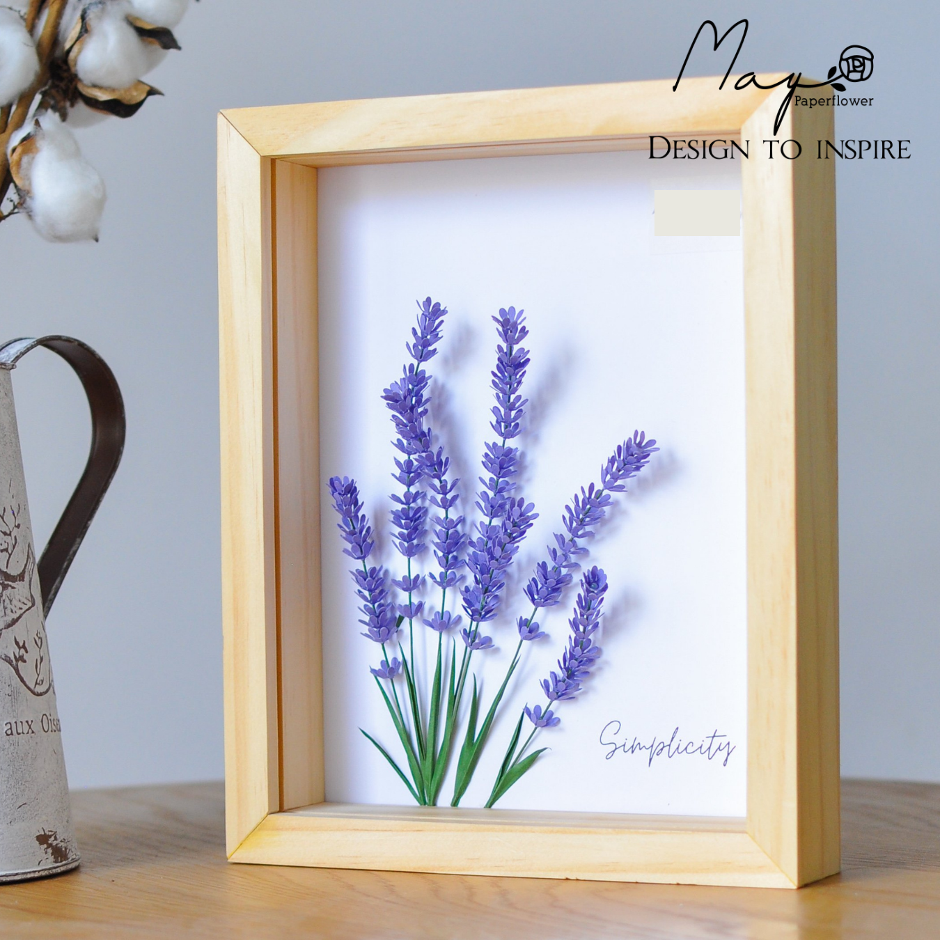 Tranh Hoa Giấy Handmade Trang Trí - Hoa Lavender MAYPAPERFLOWER Khung Tranh Gỗ Size 20x25cm