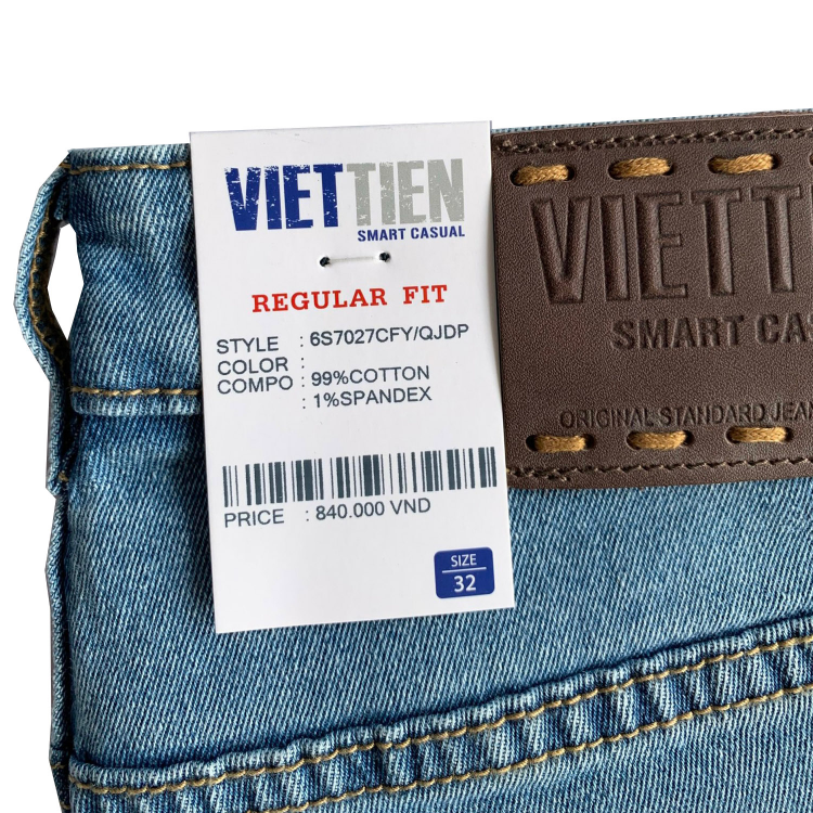 Viettien - Quần Jeans nam dài Regular fit Màu Xanh 6S7027