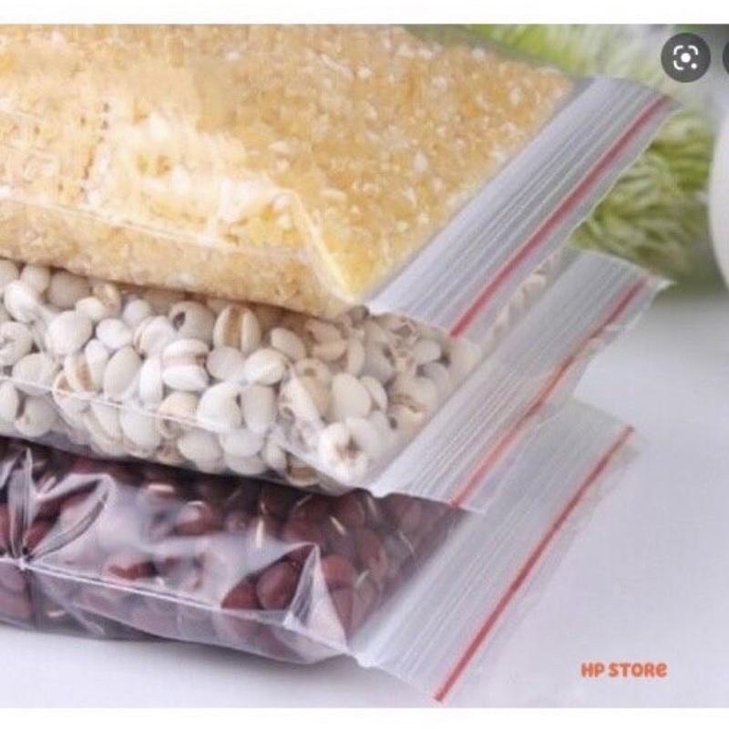 ️100g Túi Zip Trong Chỉ Đỏ To Size 14cm x 9cm