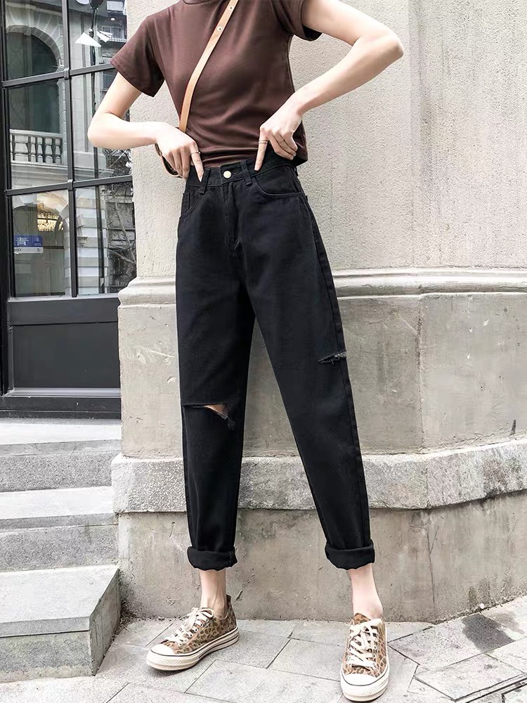 QUẦN JEAN NỮ BAGGY ỐNG RỘNG MÀU ĐEN TUYỀN VẢI MỀM KHÔNG CO DÃN