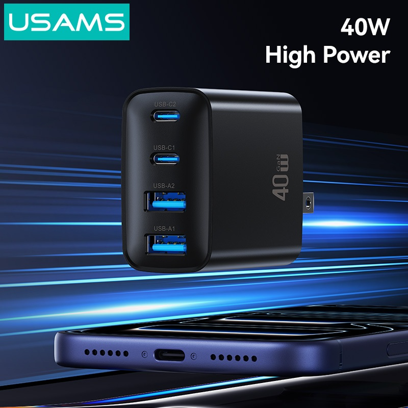 Củ Sạc Nhanh USAMS 4 Cổng CC331/CC330 40W (2*Type-C + 2*USB-A port) - Hàng Chính Hãng
