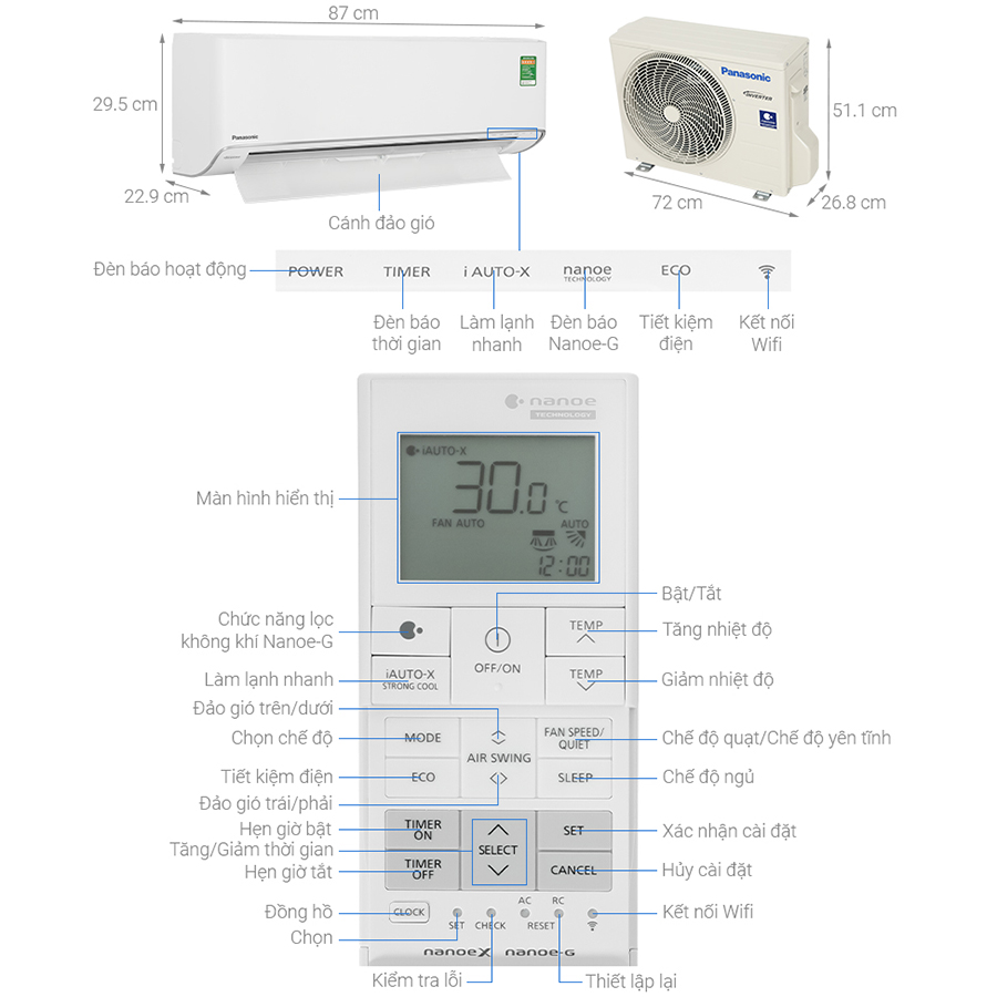 Máy lạnh Panasonic Inverter 1 HP CU/CS-XU9ZKH-8 - Chỉ giao HCM