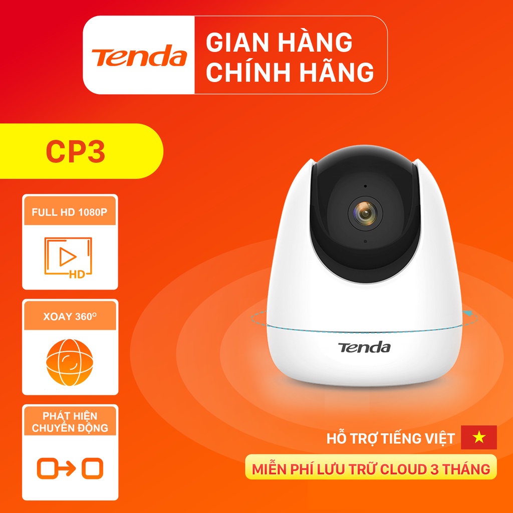 Camera Wifi Tenda Trong Nhà CP3 Full HD 1080P/2MP Quay Quét 360°, Đàm Thoại 2 Chiều - Hàng chính hãng