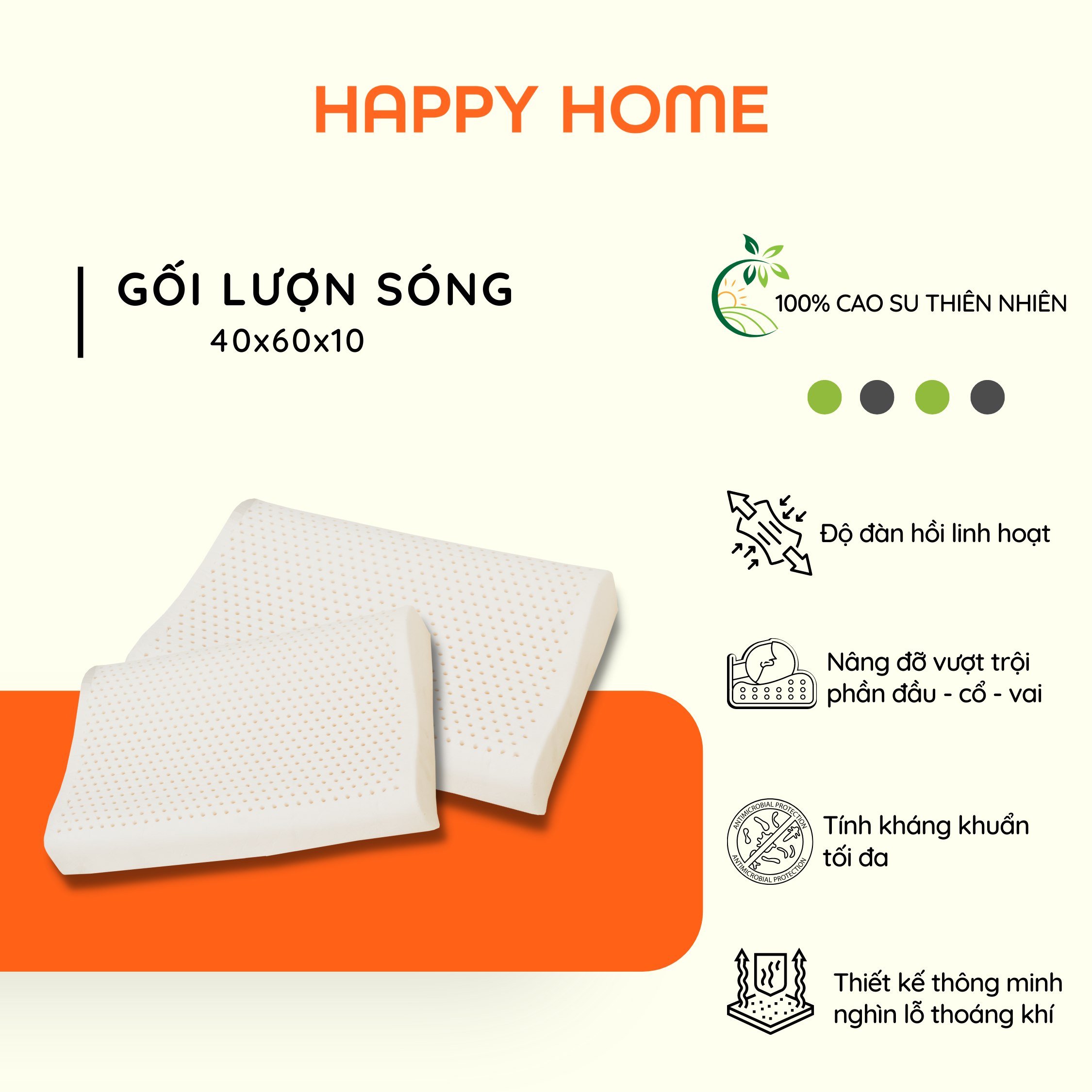 Gối cao su thiên nhiên Lượn sóng Happy Home - 40x60