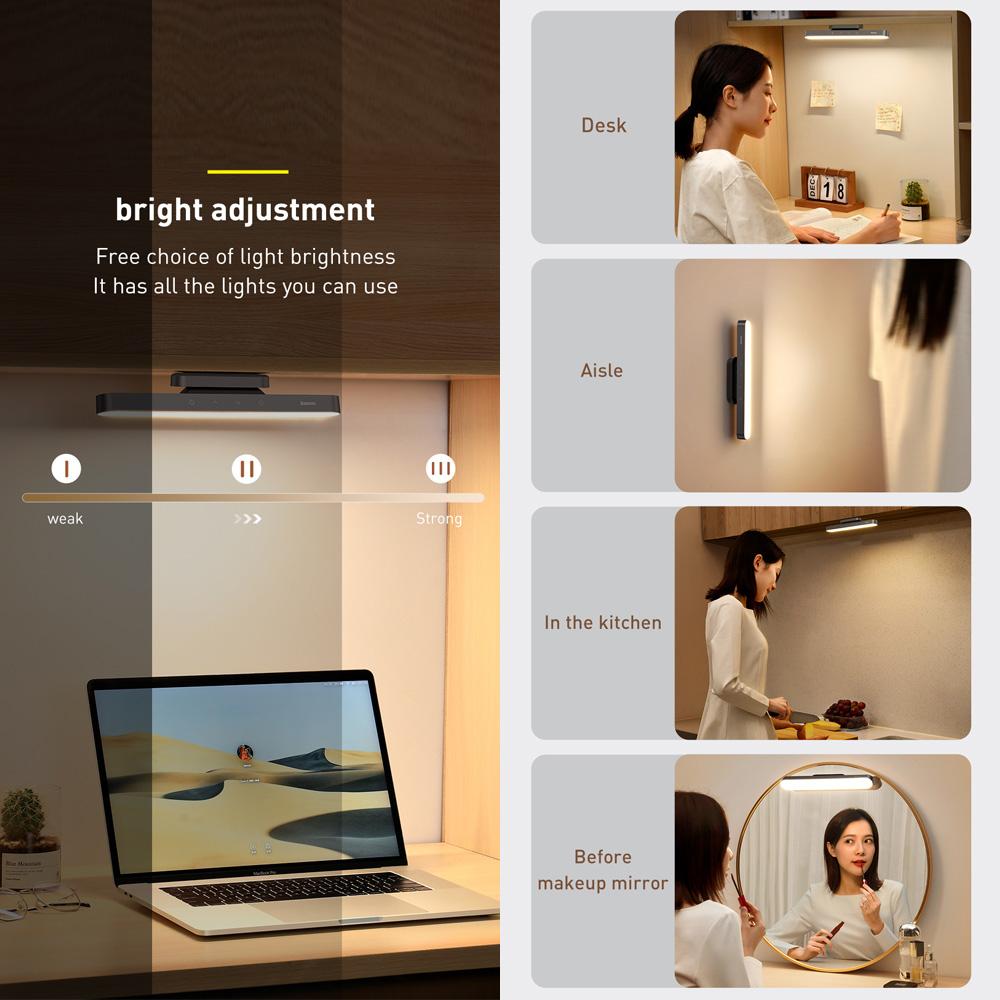 Baseus Wall Reading Light Stick Wireless Stepless Dimmable Touch Control Light Bar w/1800mAh Rechargeable