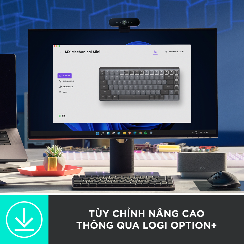 Bàn phím cơ không dây Logitech MX Mechanical Mini  – Tactile, chiếu sáng nền, sạc USB-C, mac OS | Win - Hàng chính hãng