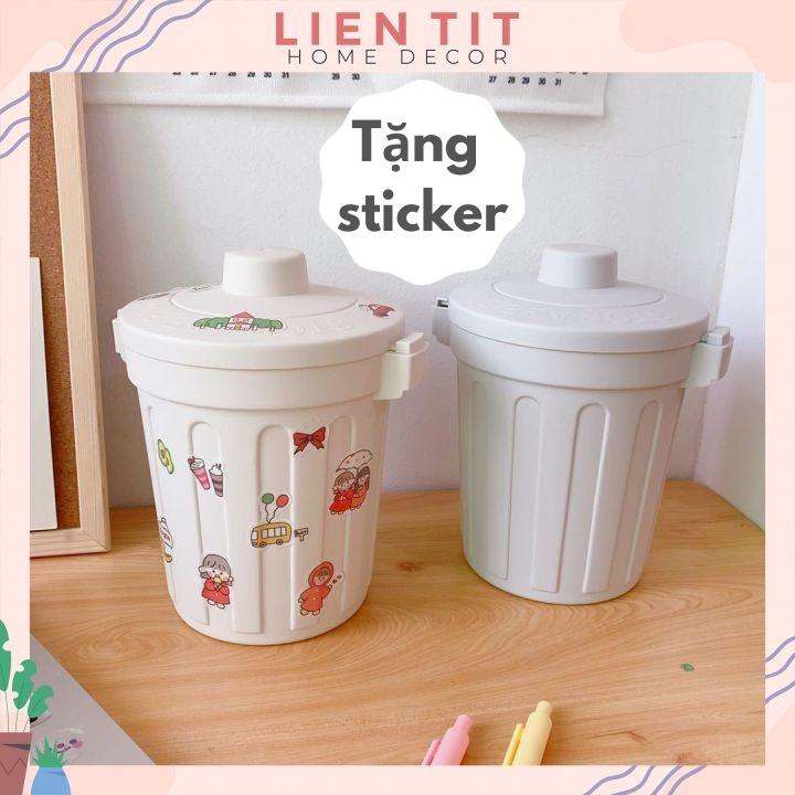 Thùng rác mini để bàn hình xô tặng kèm sticker, sọt rác nhỏ văn phòng tiện lợi