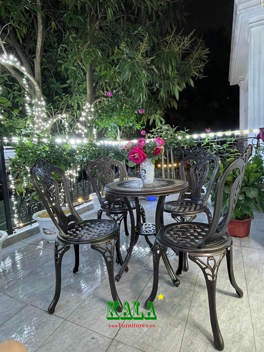 Bộ bàn trà bàn ăn sân vườn D60cm và 2 ghế nhôm đúc siêu bền