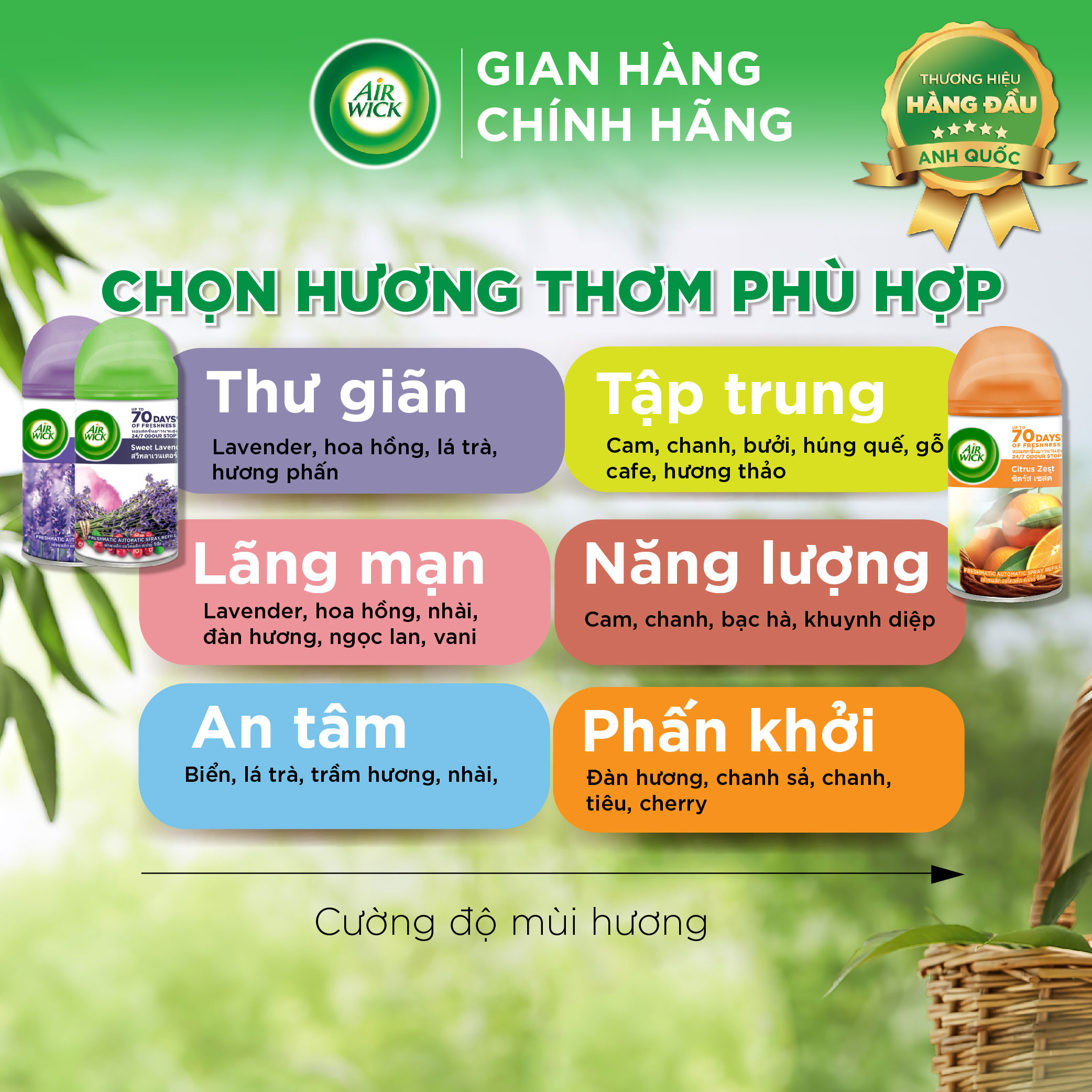 Lõi xịt phòng AIRWICK, Anh Quốc, hương thơm tươi mát, thư giãn, khử mùi hiệu quả và lưu hương lâu 250ml