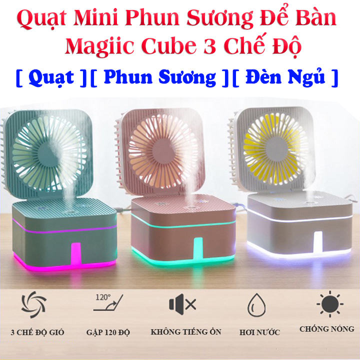 Quạt Hơi Nước Mini Phun Sương Để Bàn Thiết Kế 3 Chế Độ Mát , 2 Chế Độ Phụn Sương , Kiêm Đèn Ngủ Gấp Gọn Siêu Tiện Dụng - Hàng Nhập Khẩu