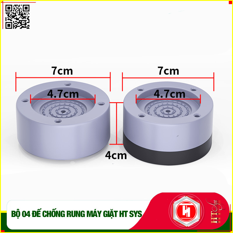 Bộ 4 chân đế cao su máy giặt HT SYS- Chân máy giặt - Chống rung - Chống ồn - Chống trơn trượt + 01 Sét móc vàng tài lộc HT SYS