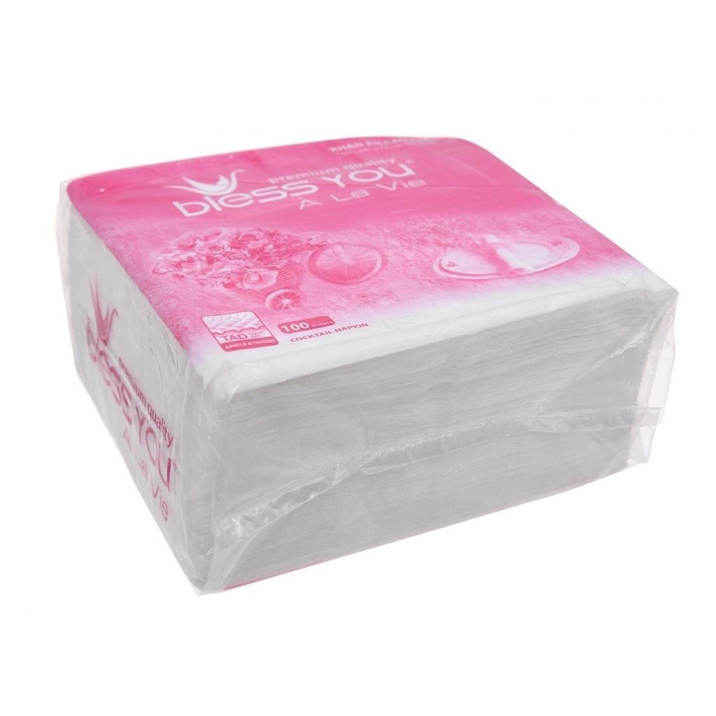 Gói 100 tờ khăn giấy vuông Bless You Cao Cấp 33x33cm