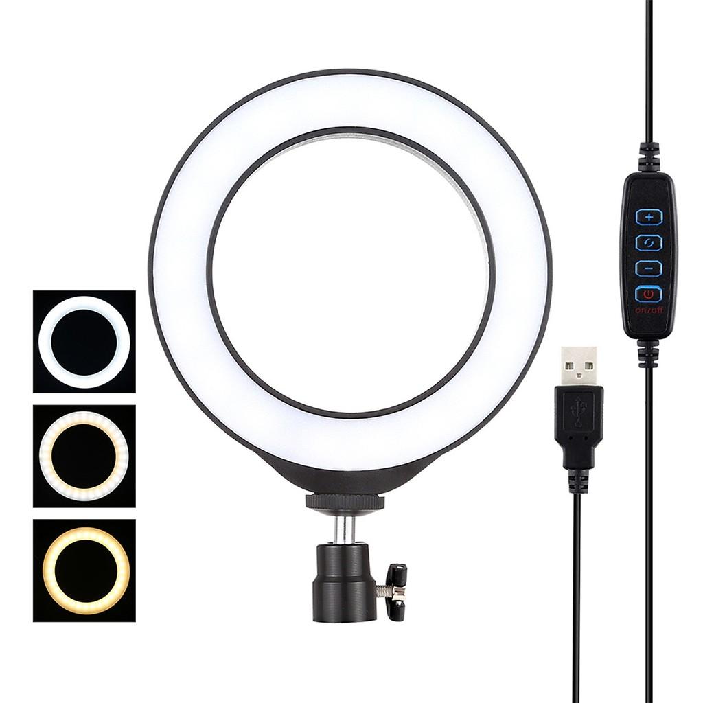 Bộ đèn livestream mini 3 chế độ 16cm có giá đỡ 3 chân xoay 360 kèm kẹp điện thoại