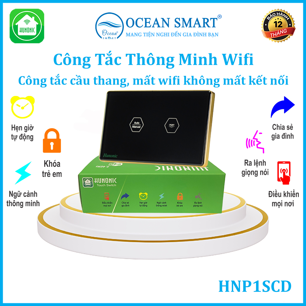 Công Tắc Cầu Thang Thông Minh Hunonic, Công Tắc Cảm Ứng Wifi - HNP1SCP