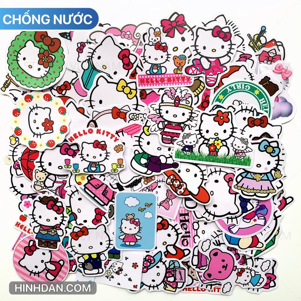 Sticker HELLO KITTY - Dán Trang Trí - Chất Liệu PVC Cán Màng Chất Lượng Cao Chống Nước, Chống Nắng, Không Bong Tróc Phai Màu