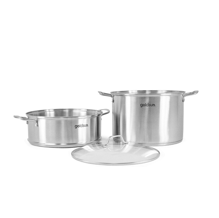 Nồi inox xửng hấp Gold.sun 3 đáy đường kính 30 cm cao cấp