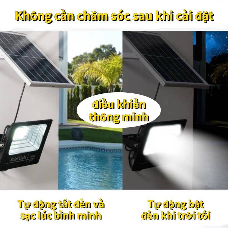 Đèn pha năng lượng mặt trời 500w, 300w, 200w, 100w,  IP67 - Tấm pin rời dây nối 5m và kèm remote điều khiển