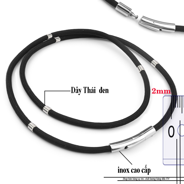 Dây chuyền dù thái cao cấp màu đen khóa vip 2mm bọc khoen inox siêu đẹp, phù hợp cho cả nam và nữ