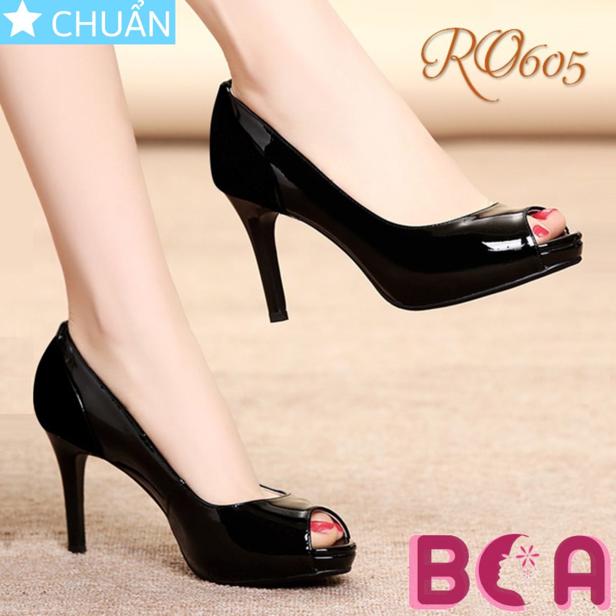 Giày cao gót nữ gót nhọn hở mũi 9p RO605 màu đen ROSATA tại BCASHOP thiết kế đơn giản nhưng sang trọng và thời thượng