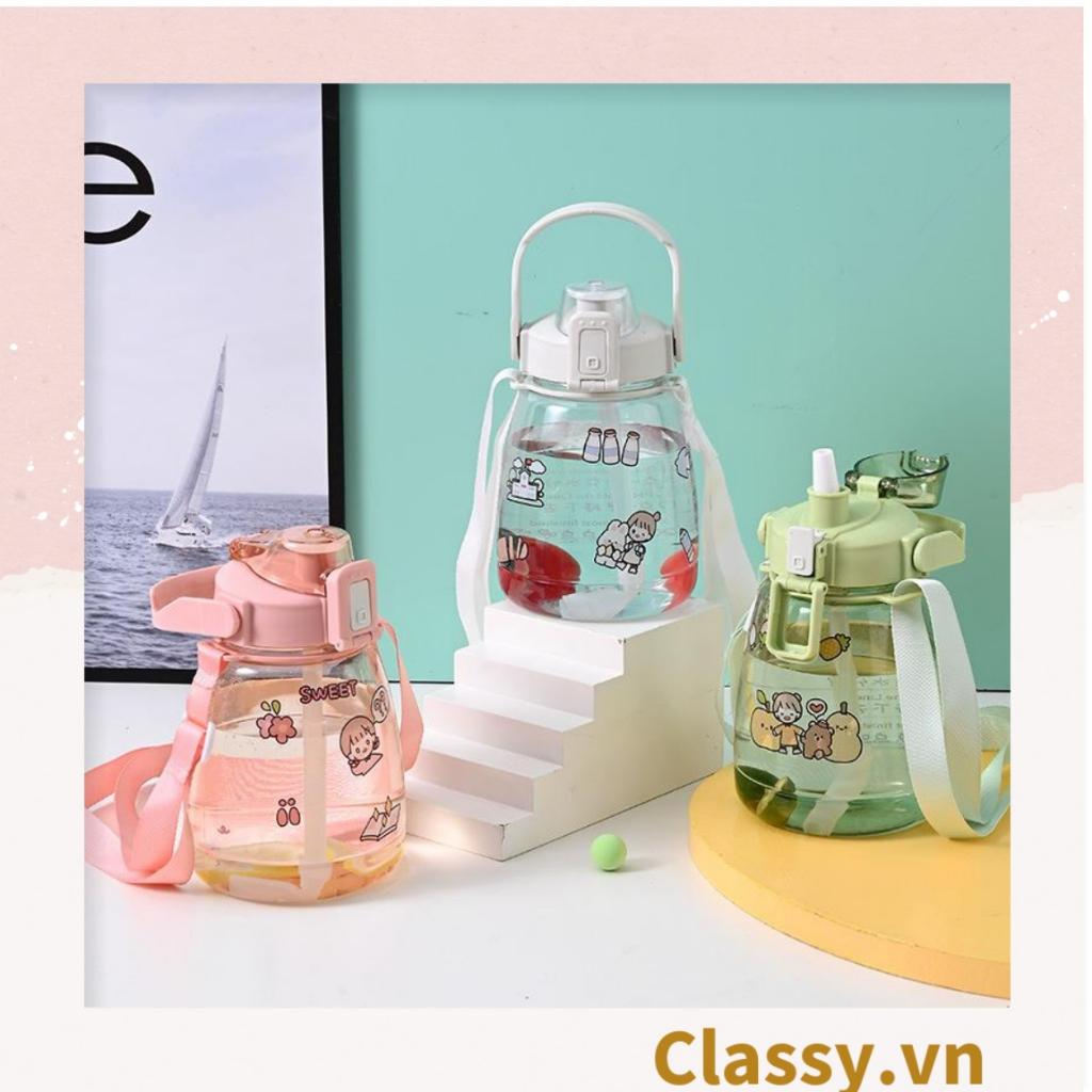 Bình đựng nước 1L  Classy có ống hút tiện lợi, họa tiết hoạt hình dễ thương PK1096