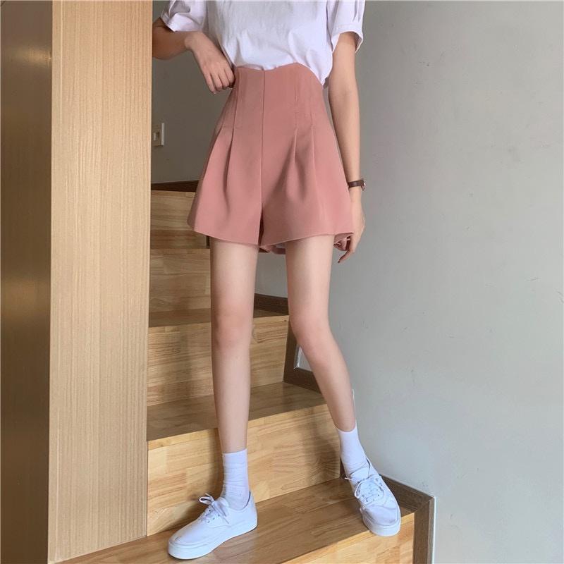 Q004_Quần short nữ cạp cao xếp ly