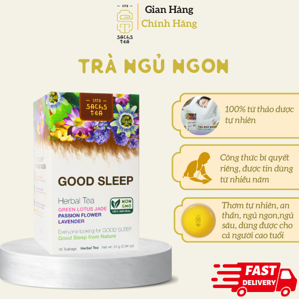 Trà ngủ ngon GoodSleep SACHS TEA 1773 giúp dễ ngủ, an thần, giảm stress, tốt cho tim mạch thành phần thảo mộc tự nhiên 16 túi/hộp