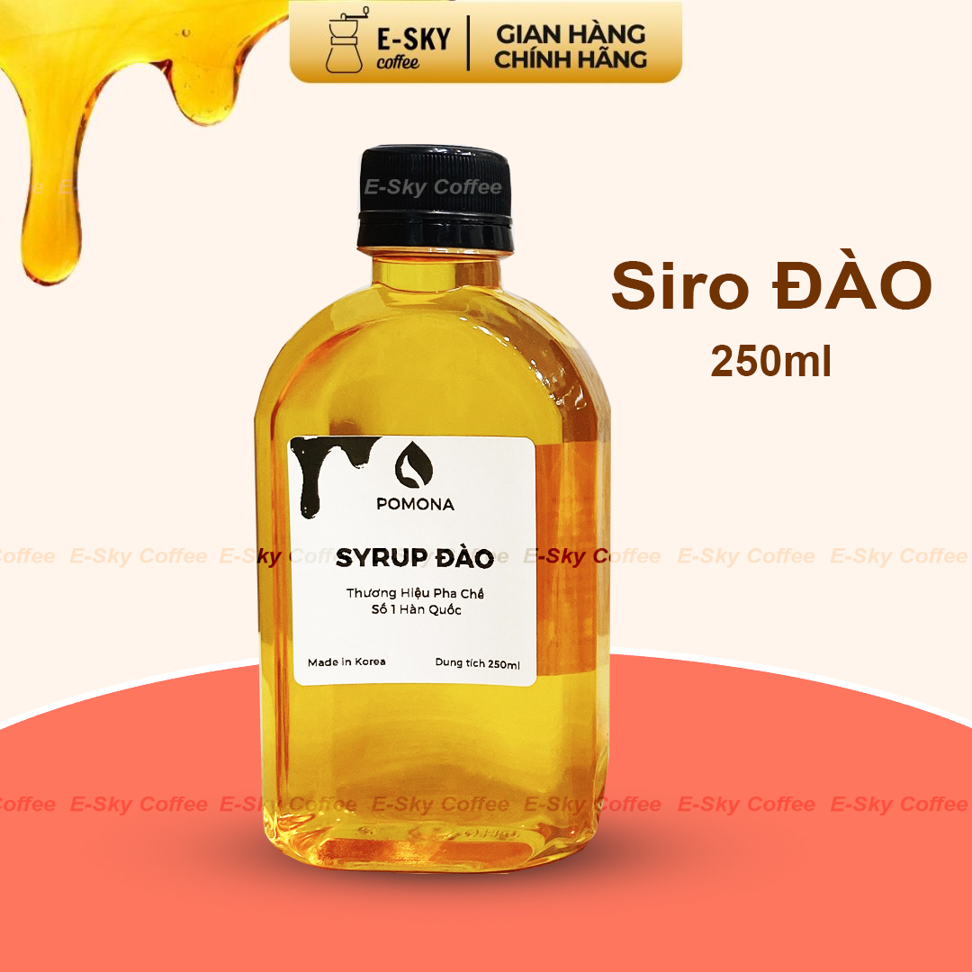 Siro Đào Pomona Peach Syrup Nguyên Liệu Pha Chế Hàn Quốc Chai Thủy Tinh