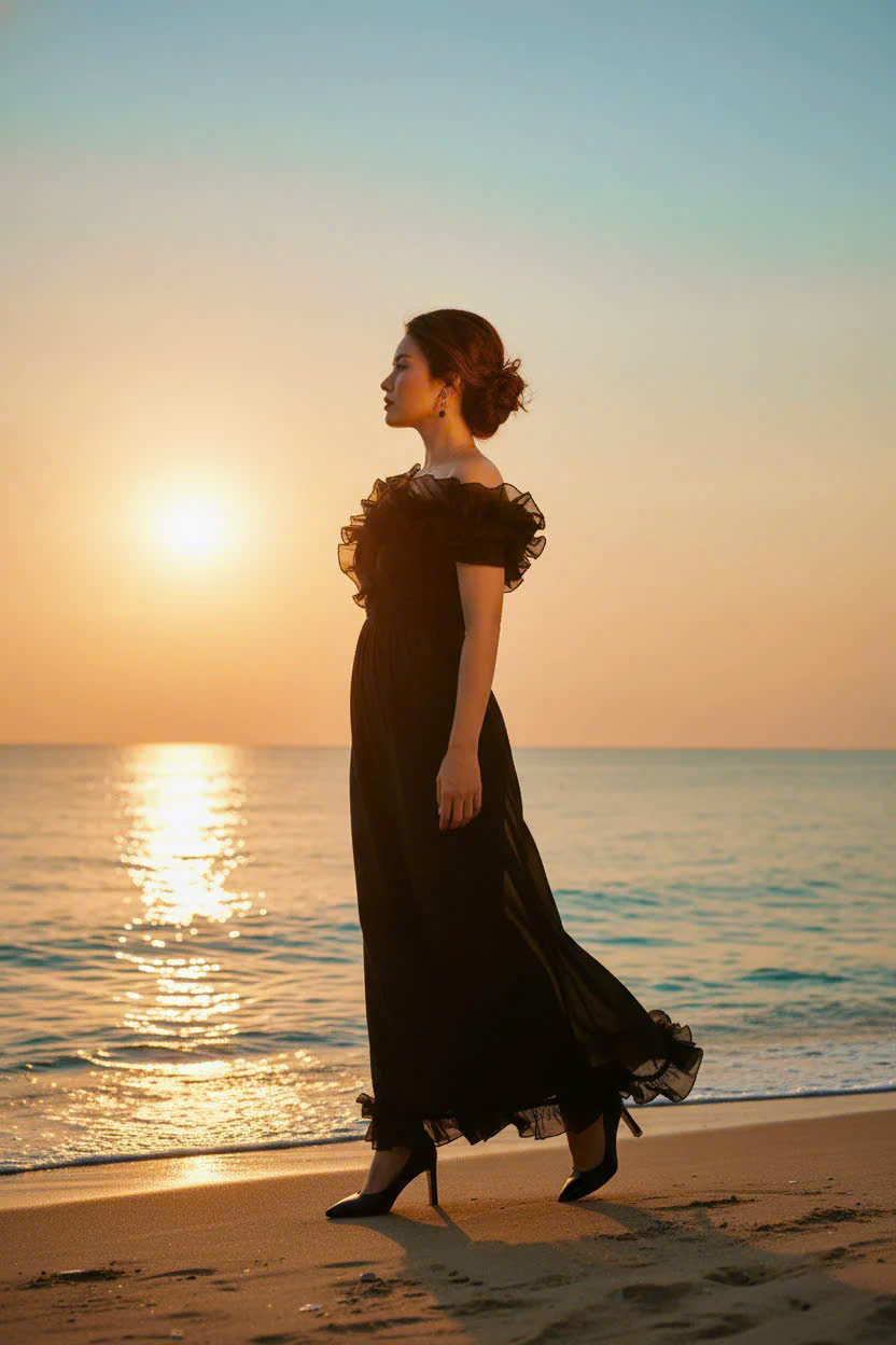 Đầm Maxi Trễ Vai, Đầm Dài Đi Tiệc, Đầm Dạ Hội Đen thời trang thiết kế Hity