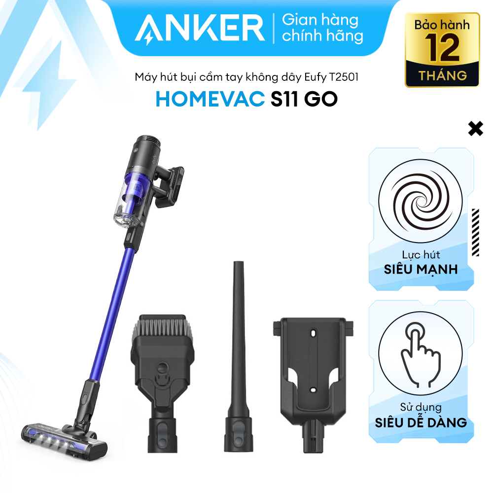 Máy hút bụi cầm tay không dây EUFY HomeVac S11 Go (by Anker) - T2501 - Lực hút 20000 Pa - Công suất hút 120AW - Hàng chính hãng bảo hành 1 năm