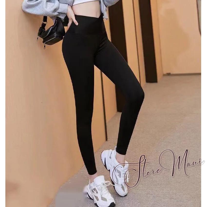 Quần legging nữ cạp cao viền đen vạt chéo gen bụng nâng mông dáng quần tregging dài ôm thun gân vải UMI co giãn tập gym