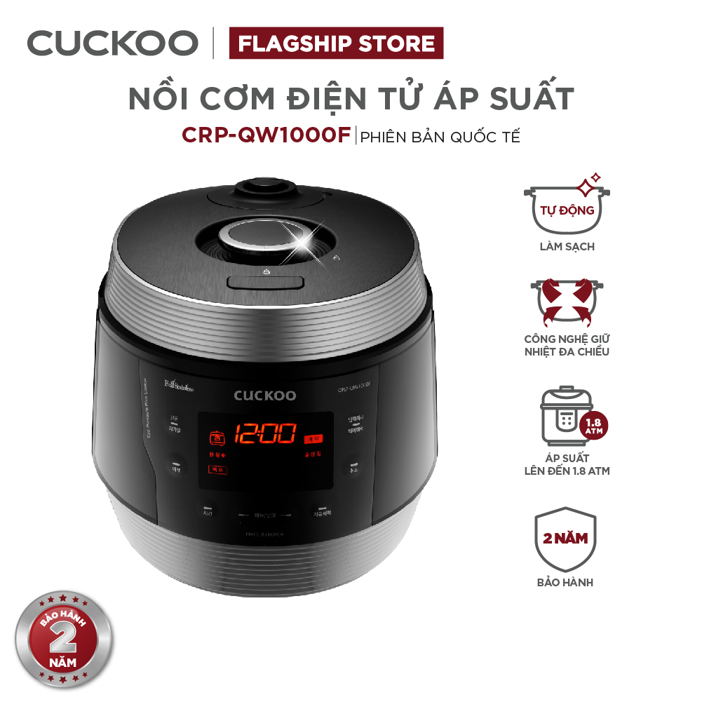 Nồi cơm điện tử áp suất Cuckoo 1.8L CRP-QW1000F - Lòng nồi phủ men Xwall độc quyền - Bảng điều khiển thông minh - Nhiều chế độ nấu ăn - Sản xuất tại Hàn Quốc- Hàng chính hãng Cuckoovina